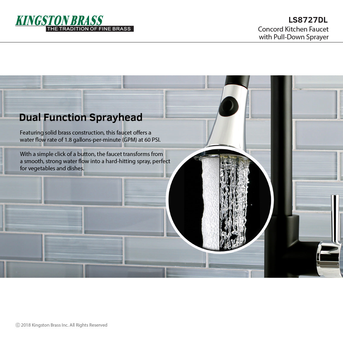 Concord LS8727DL Single-Handle 1-Hole Deck Mount Pull-Down Sprayer Kitchen Faucet, Matte Black/Polished Chrome