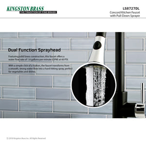 Concord LS8727DL Single-Handle 1-Hole Deck Mount Pull-Down Sprayer Kitchen Faucet, Matte Black/Polished Chrome