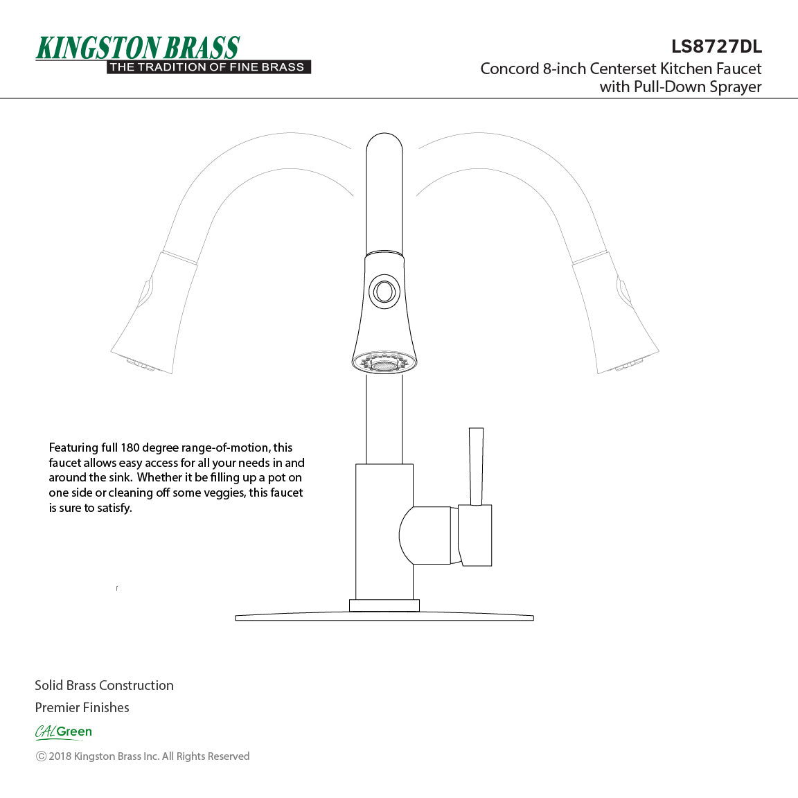 Concord LS8727DL Single-Handle 1-Hole Deck Mount Pull-Down Sprayer Kitchen Faucet, Matte Black/Polished Chrome