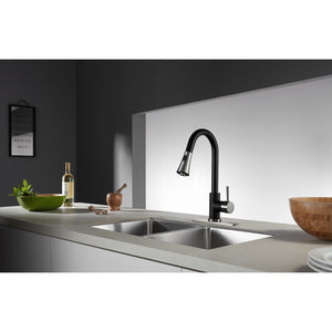 Concord LS8727DL Single-Handle 1-Hole Deck Mount Pull-Down Sprayer Kitchen Faucet, Matte Black/Polished Chrome