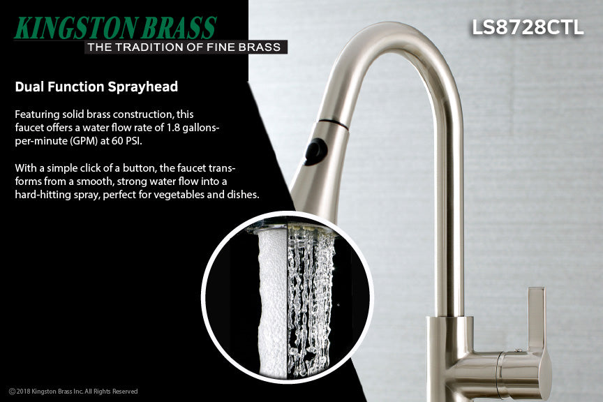 Continental LS8728CTL Single-Handle 1-Hole Deck Mount Pull-Down Sprayer Kitchen Faucet, Brushed Nickel