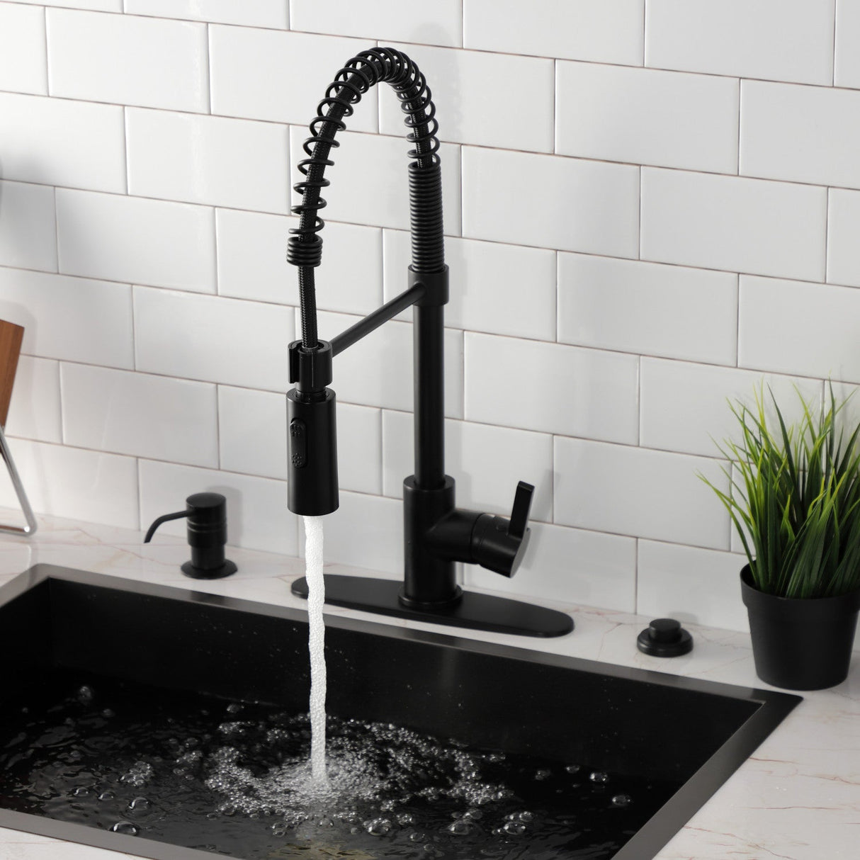 Continental LS8770CTL Single-Handle 1-Hole Deck Mount Pre-Rinse Kitchen Faucet, Matte Black