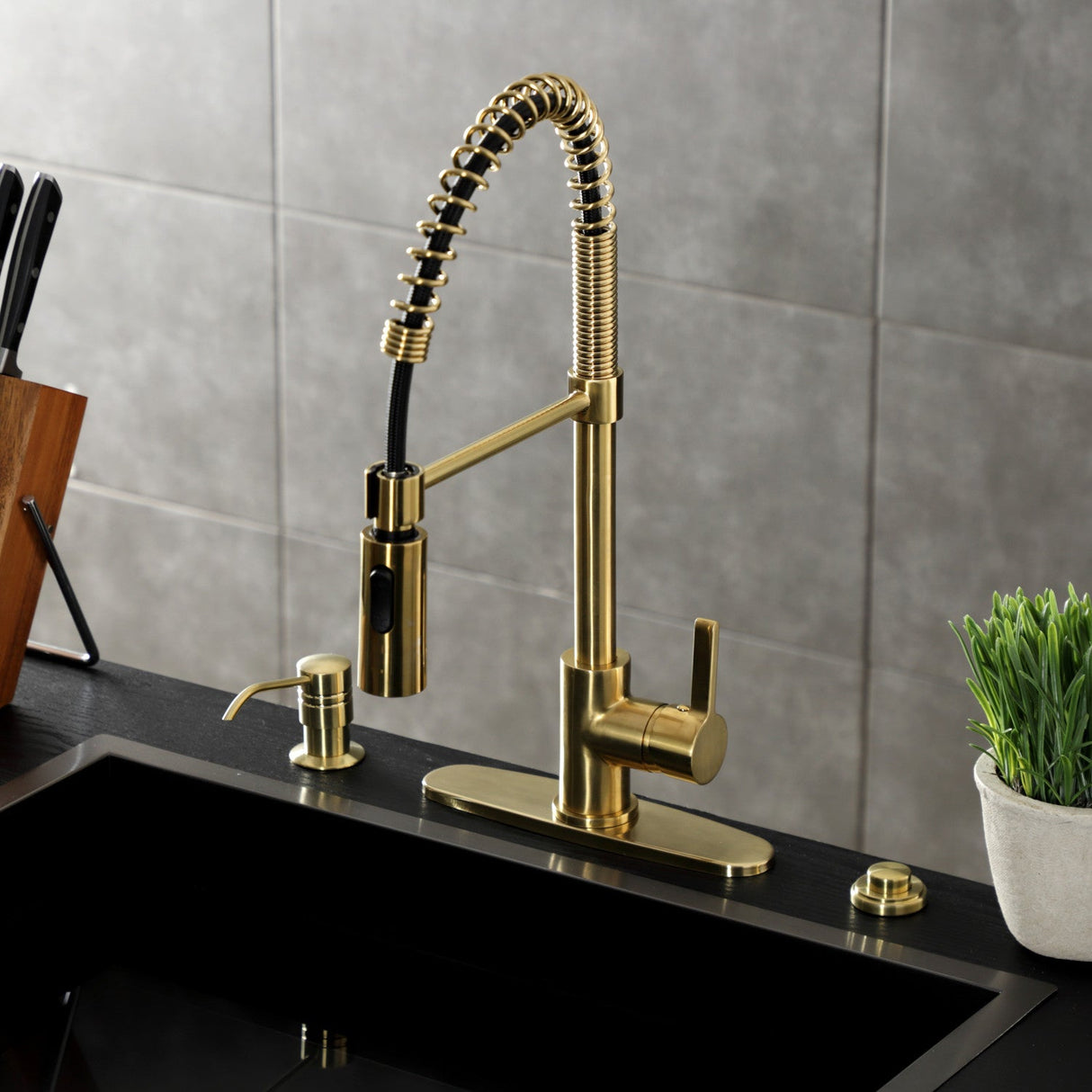 Continental LS8773CTL Single-Handle 1-Hole Deck Mount Pre-Rinse Kitchen Faucet, Brushed Brass