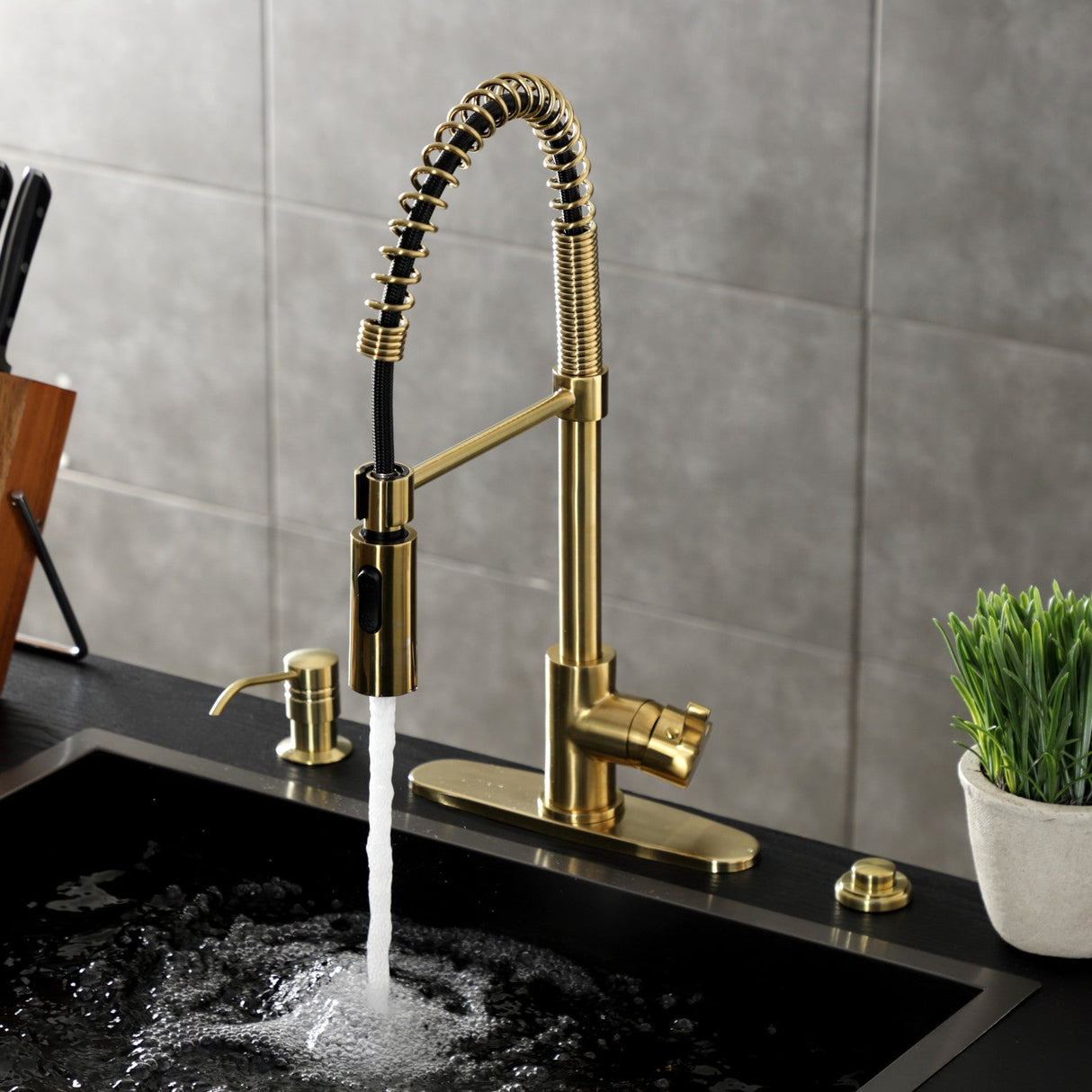 Continental LS8773CTL Single-Handle 1-Hole Deck Mount Pre-Rinse Kitchen Faucet, Brushed Brass