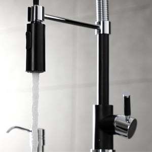 Kaiser LS8777DKL Single-Handle 1-Hole Deck Mount Pre-Rinse Kitchen Faucet, Matte Black/Polished Chrome