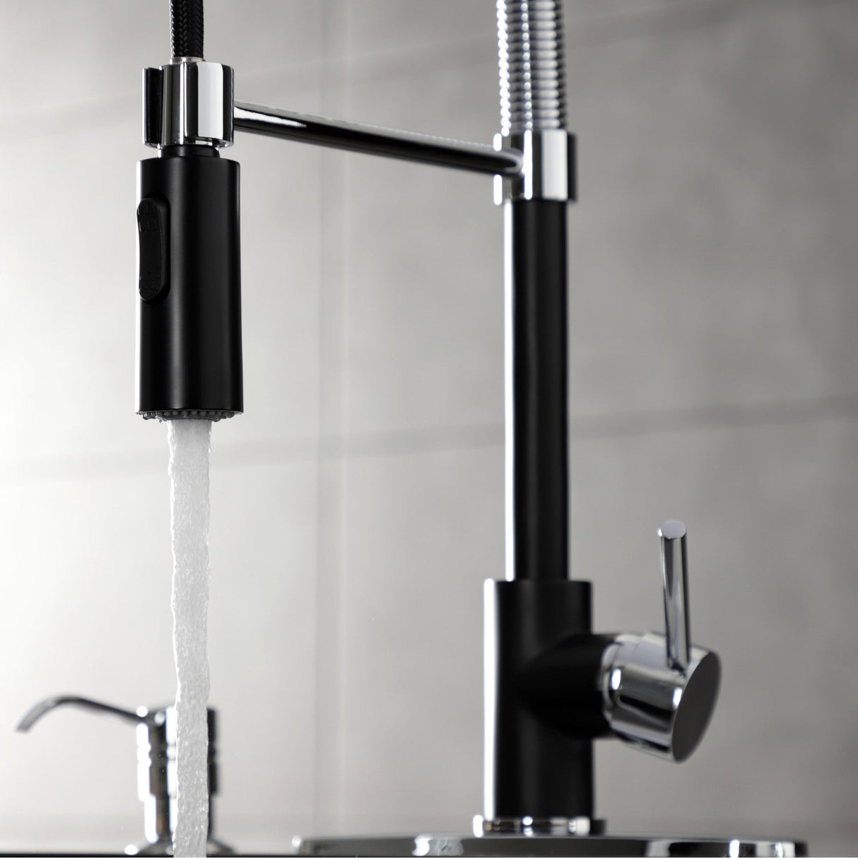 Concord LS8777DL Single-Handle 1-Hole Deck Mount Pre-Rinse Kitchen Faucet, Matte Black/Polished Chrome