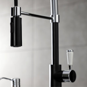 Paris LS8777DPL Single-Handle 1-Hole Deck Mount Pre-Rinse Kitchen Faucet, Matte Black/Polished Chrome