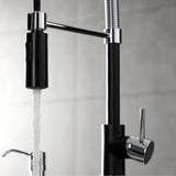 New York LS8777NYL Single-Handle 1-Hole Deck Mount Pre-Rinse Kitchen Faucet, Matte Black/Polished Chrome