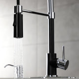 New York LS8777NYL Single-Handle 1-Hole Deck Mount Pre-Rinse Kitchen Faucet, Matte Black/Polished Chrome