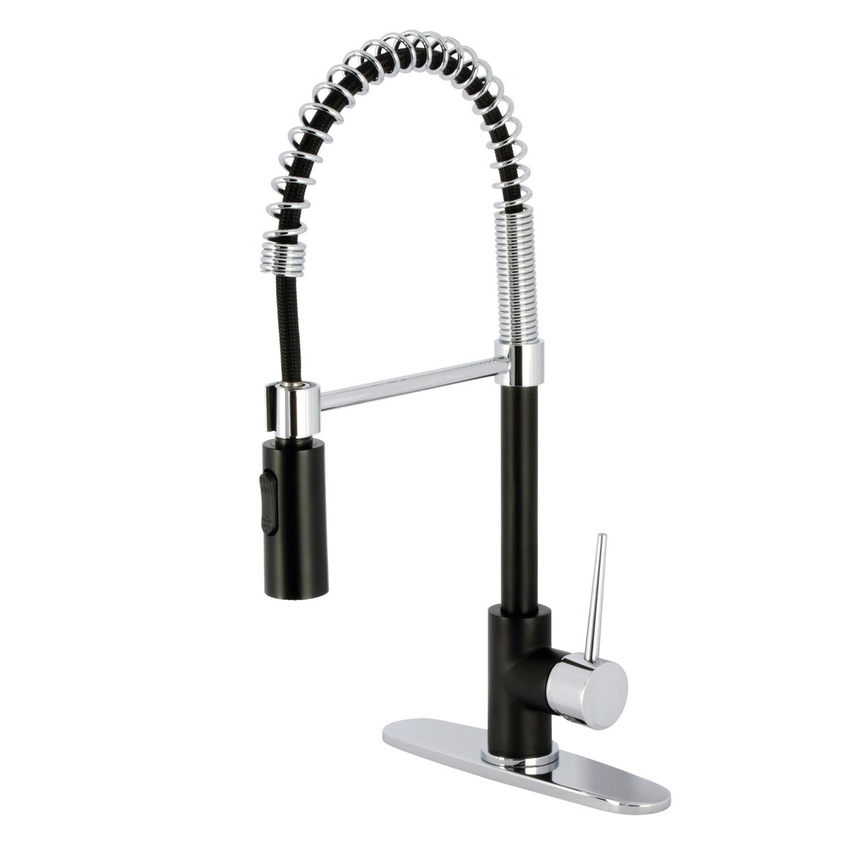 New York LS8777NYL Single-Handle 1-Hole Deck Mount Pre-Rinse Kitchen Faucet, Matte Black/Polished Chrome