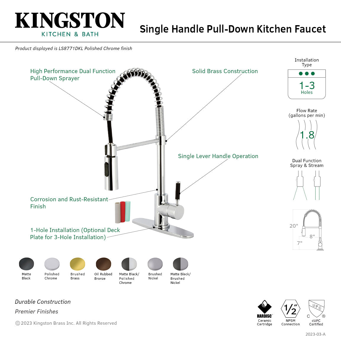 Kaiser LS8779DKL Single-Handle 1-Hole Deck Mount Pre-Rinse Kitchen Faucet, Matte Black/Brushed Nickel