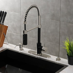 New York LS8779NYL Single-Handle 1-Hole Deck Mount Pre-Rinse Kitchen Faucet, Matte Black/Brushed Nickel