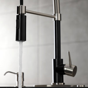 New York LS8779NYL Single-Handle 1-Hole Deck Mount Pre-Rinse Kitchen Faucet, Matte Black/Brushed Nickel