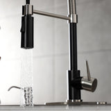 New York LS8779NYL Single-Handle 1-Hole Deck Mount Pre-Rinse Kitchen Faucet, Matte Black/Brushed Nickel