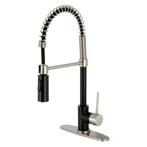 New York LS8779NYL Single-Handle 1-Hole Deck Mount Pre-Rinse Kitchen Faucet, Matte Black/Brushed Nickel