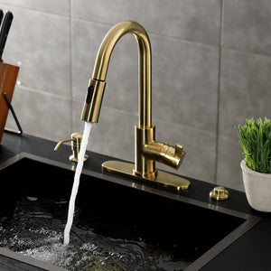 Continental LS8783CTL Single-Handle 1-Hole Deck Mount Pull-Down Sprayer Kitchen Faucet, Brushed Brass