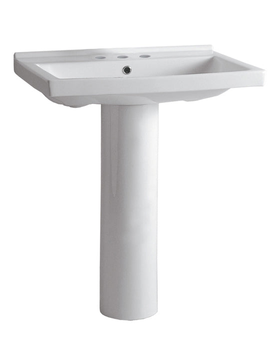 Isabella Collection Tubular Pedestal Sink with Rectagular Basin, Chrome Overflow and Widespread Faucet Drilling