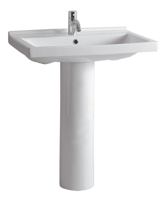 Isabella Collection Tubular Pedestal Sink with Rectagular Basin, Chrome Overflow and Single Hole Faucet Drilling