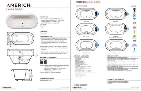 Americh LY6635TA5-BI Lynn 6635 - Tub Only / Airbath 5 - Biscuit