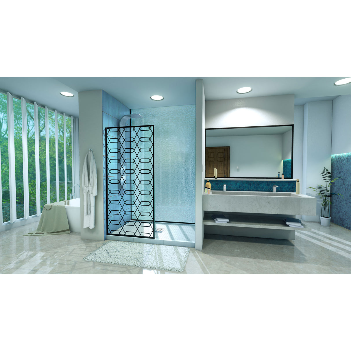 DreamLine Linea Maze 34 in. W x 72 in. H Single Panel Frameless Shower Door, Open Entry Design in Satin Black