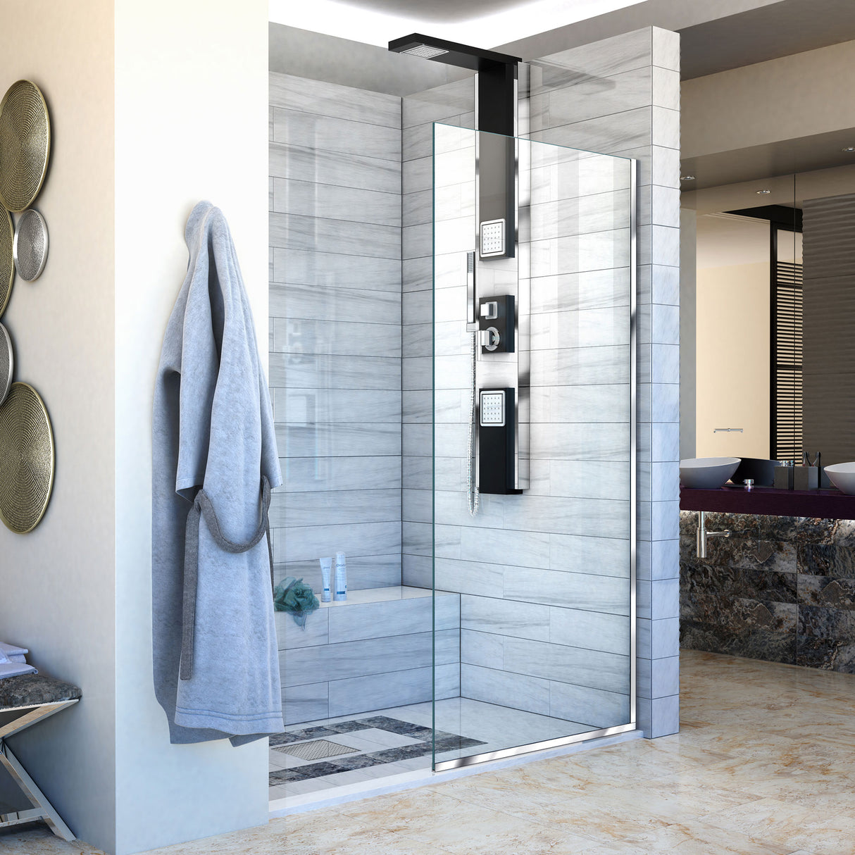 DreamLine Linea Single Panel Frameless Shower Screen 34 in. W x 72 in. H, Open Entry Design in Chrome