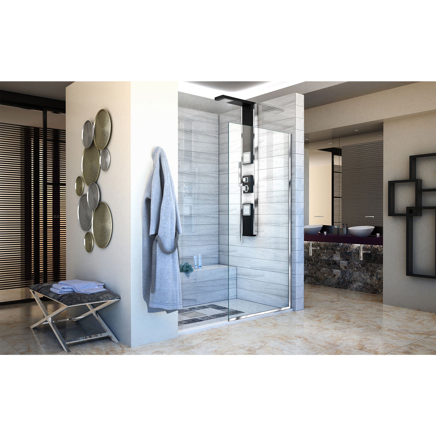 DreamLine Linea Single Panel Frameless Shower Screen 34 in. W x 72 in. H, Open Entry Design in Chrome