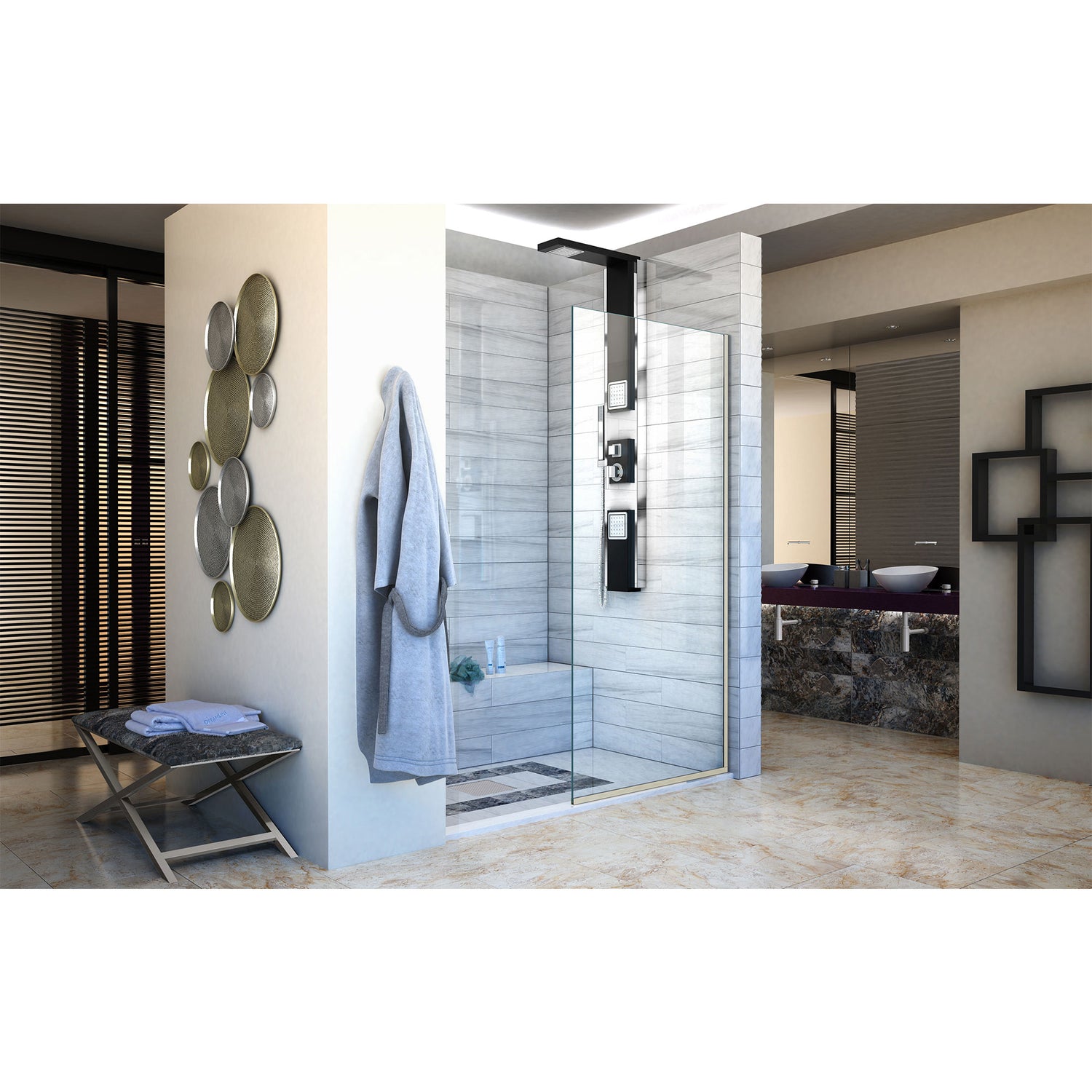 DreamLine Linea Single Panel Frameless Shower Screen 34 in. W x 72 in. H, Open Entry Design in Brushed Nickel