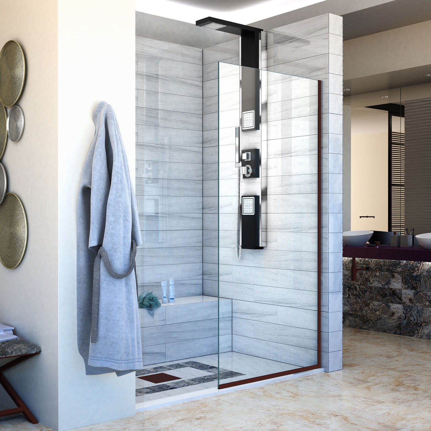 DreamLine Linea Single Panel Frameless Shower Screen 30 in. W x 72 in. H, Open Entry Design in Oil Rubbed Bronze