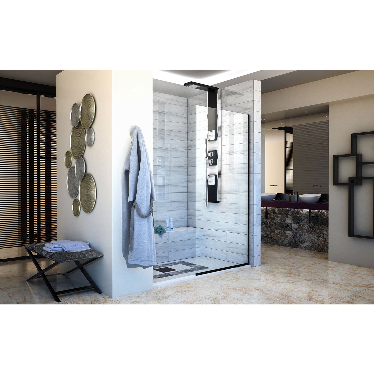 DreamLine Linea Single Panel Frameless Shower Screen 34 in. W x 72 in. H, Open Entry Design in Satin Black