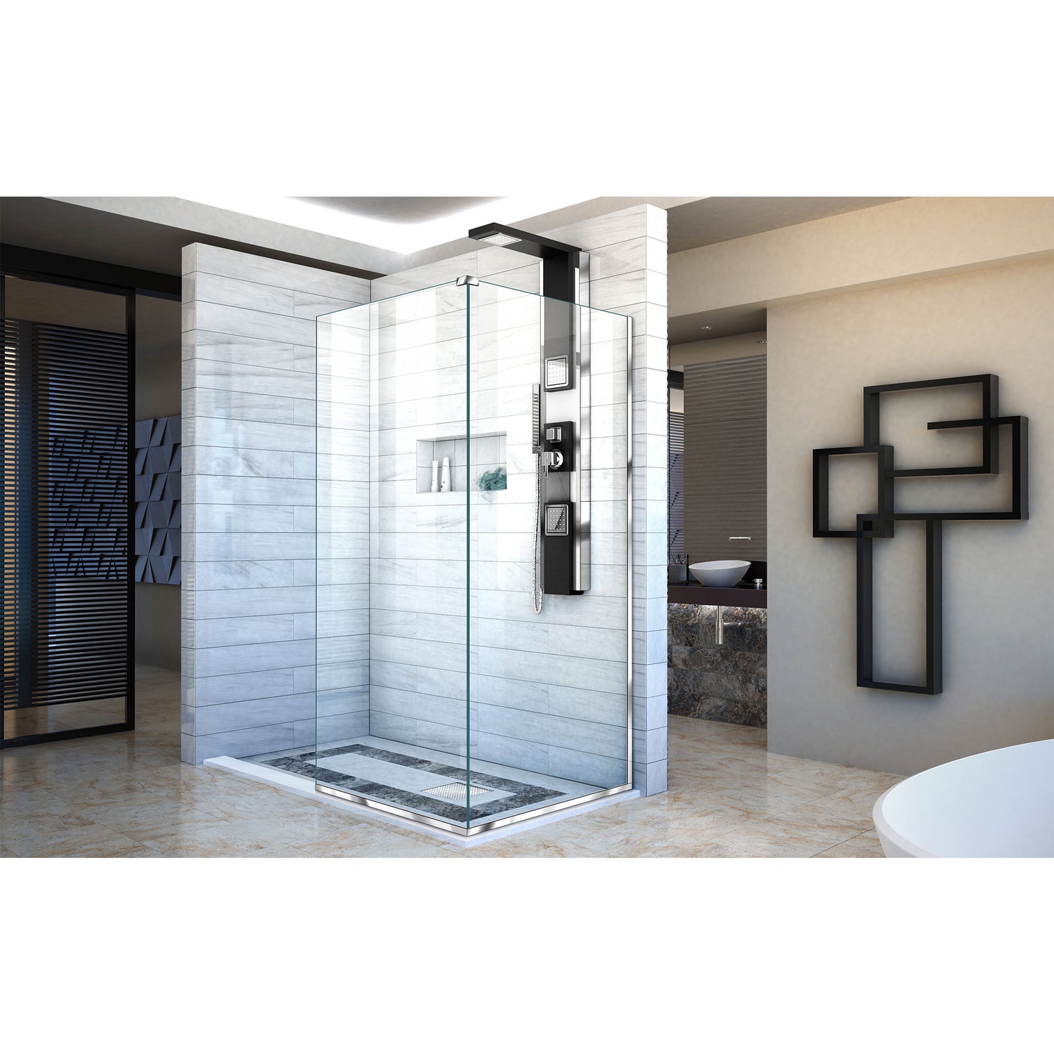 DreamLine Linea Two Adjacent Frameless Shower Screens 30 in. W x 72 in. H each, Open Entry Design in Chrome