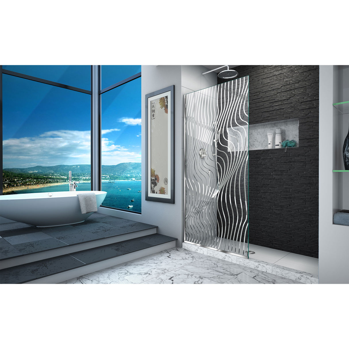 DreamLine Platinum Linea Surf 34 in. W x 72 in. H Single Panel Frameless Shower Screen in Polished Stainless Steel