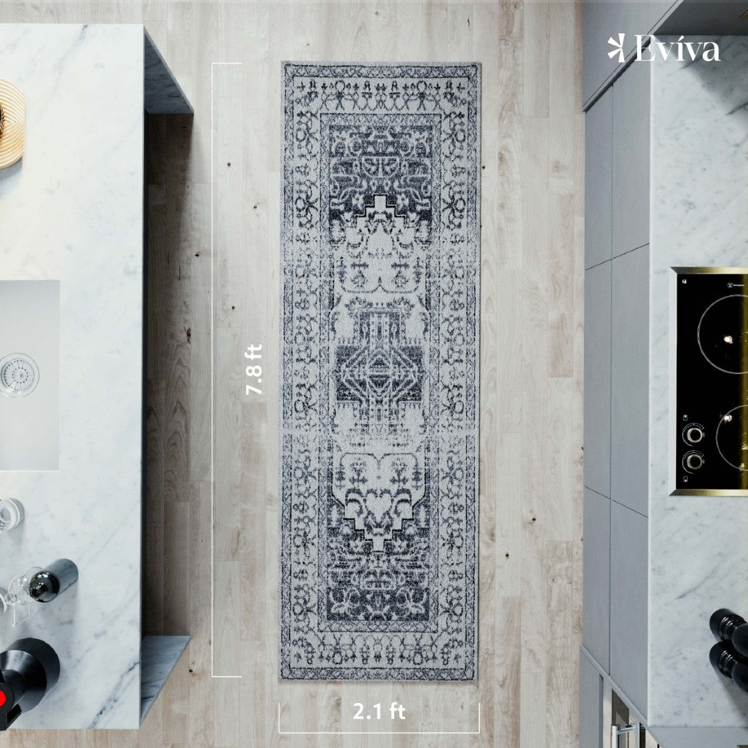 Eviva Venus 2' x 8' Geometric Blue/Cream Rug