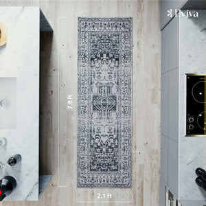 Eviva Venus 2' x 8' Geometric Blue/Cream Rug