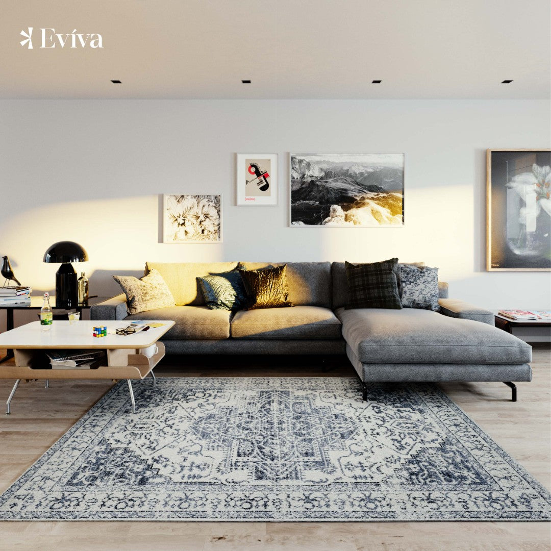 Eviva Venus 2' x 8' Geometric Blue/Cream Rug