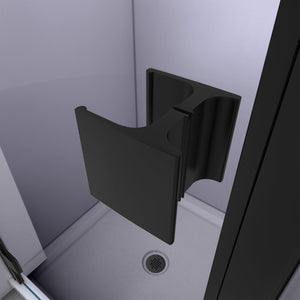 DreamLine Lumen 34 in. D x 42 in. W by 74 3/4 in. H Hinged Shower Door in Satin Black with Biscuit Acrylic Base Kit