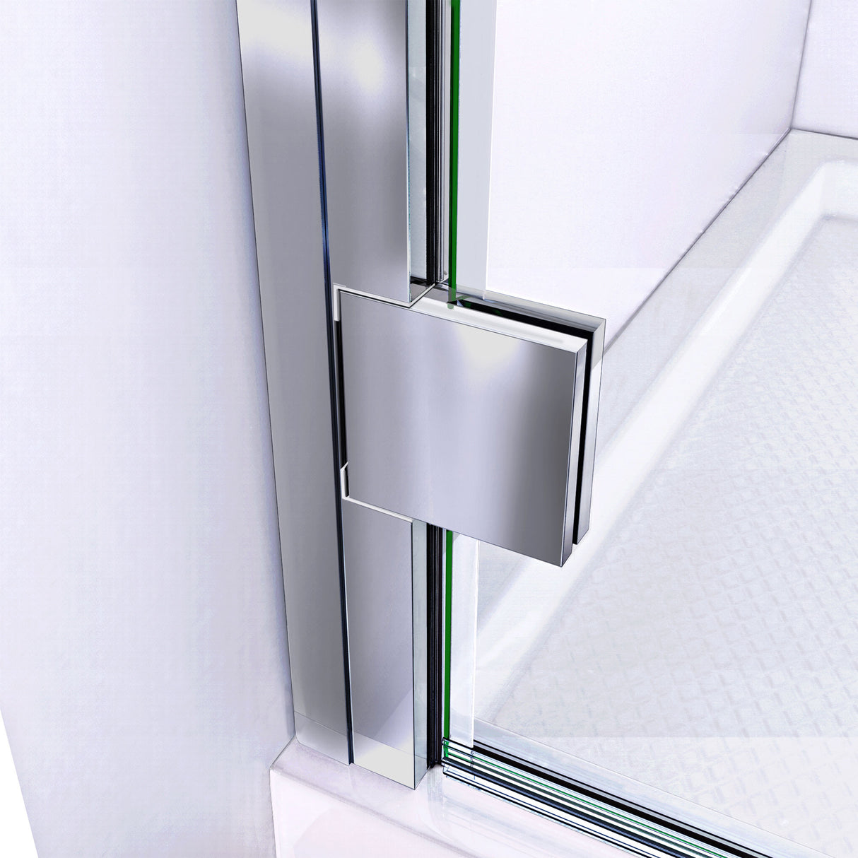DreamLine Lumen 42 in. D x 42 in. W by 74 3/4 in. H Hinged Shower Door in Chrome with Biscuit Acrylic Base Kit