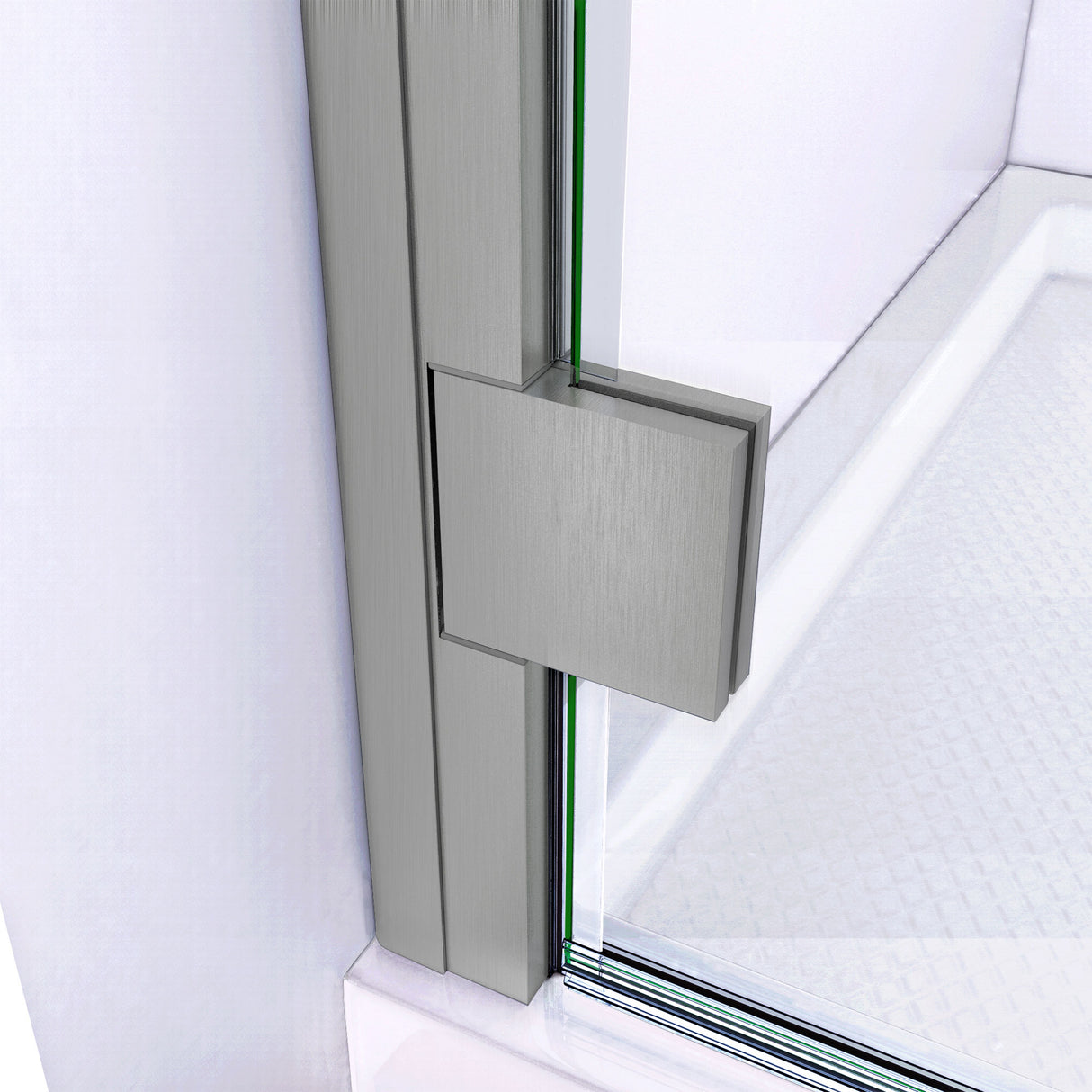 DreamLine Lumen 36 in. D x 42 in. W by 74 3/4 in. H Hinged Shower Door in Brushed Nickel with Biscuit Acrylic Base Kit