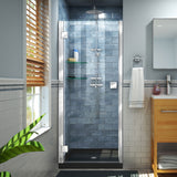 DreamLine Lumen 36 in. D x 42 in. W by 74 3/4 in. H Hinged Shower Door in Chrome with Black Acrylic Base Kit