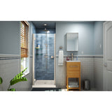 DreamLine Lumen 42 in. D x 42 in. W by 74 3/4 in. H Hinged Shower Door in Brushed Nickel with Biscuit Acrylic Base Kit