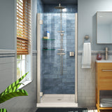 DreamLine Lumen 34 in. D x 42 in. W by 74 3/4 in. H Hinged Shower Door in Brushed Nickel with Biscuit Acrylic Base Kit