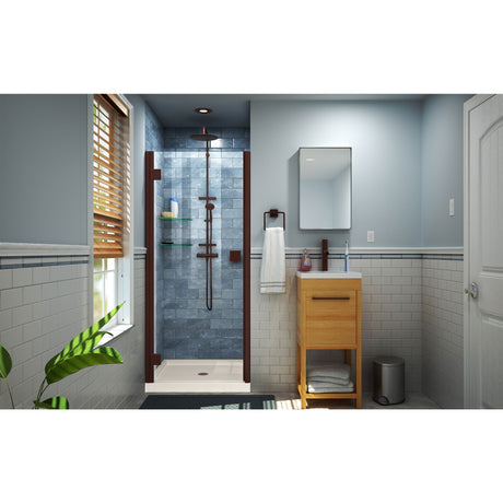 DreamLine Lumen 36 in. D x 36 in. W by 74 3/4 in. H Hinged Shower Door in Oil Rubbed Bronze with Biscuit Acrylic Base Kit