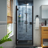 DreamLine Lumen 36 in. D x 42 in. W by 74 3/4 in. H Hinged Shower Door in Satin Black with Black Acrylic Base Kit