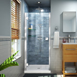 DreamLine Lumen 34 in. D x 42 in. W by 74 3/4 in. H Hinged Shower Door in Chrome with White Acrylic Base Kit