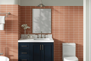 36" Single Sink Bathroom Vanity with Right-Offset Basin and Carrara White Quartz Top – Midnight Blue sink bathroom vanity with carrara white quartz countertop 1.5 edge in midnight blue