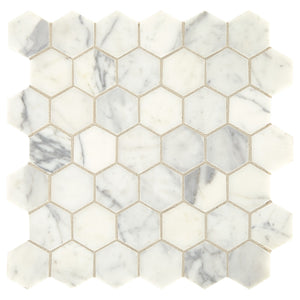 Daltile Marble Statuario Hexagon 2 Straight Edge Honed Mosaic Natural Stone Tile
