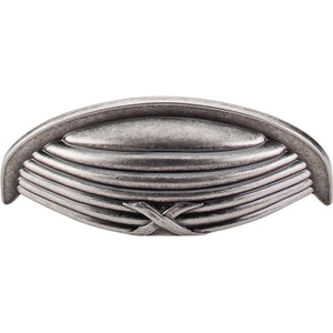 Top Knobs M938 Ribbon &amp; Reed Cup Pull 3" - Pewter Antique