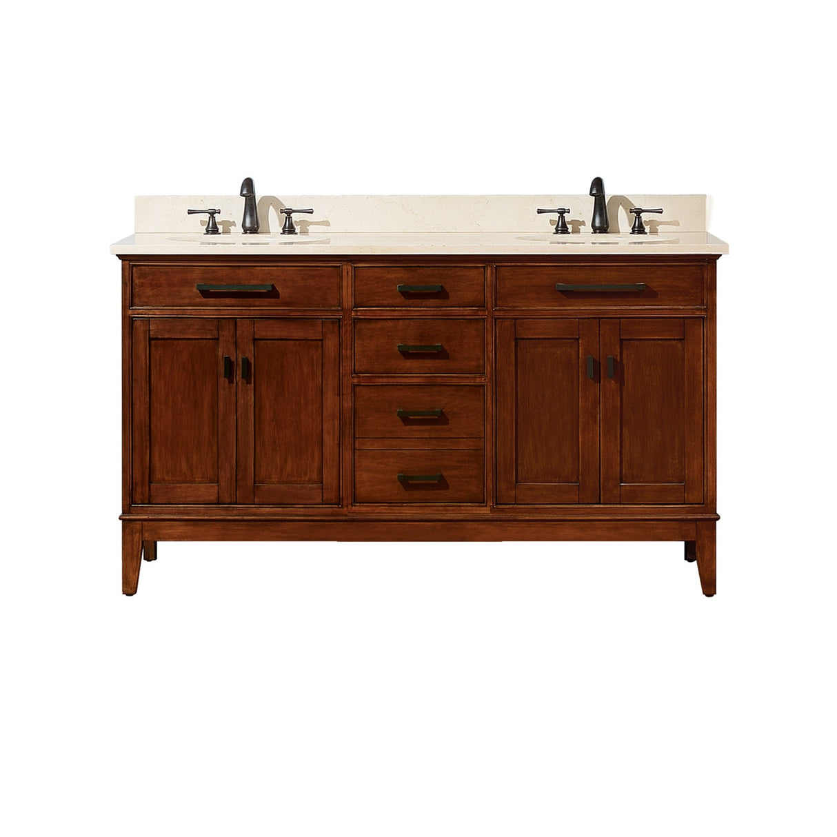 Avanity Madison 61 in. Double Vanity in Tobacco finish with Crema Marfil Marble Top