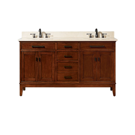 Avanity Madison 61 in. Double Vanity in Tobacco finish with Crema Marfil Marble Top