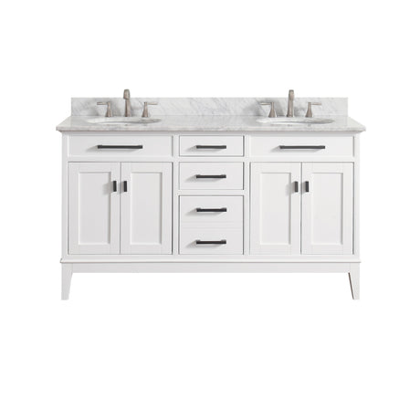Avanity Madison 61 in. Double Vanity in White finish with Carrara White Marble Top