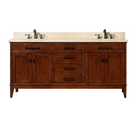 Avanity Madison 73 in. Double Vanity in Tobacco finish with Crema Marfil Marble Top